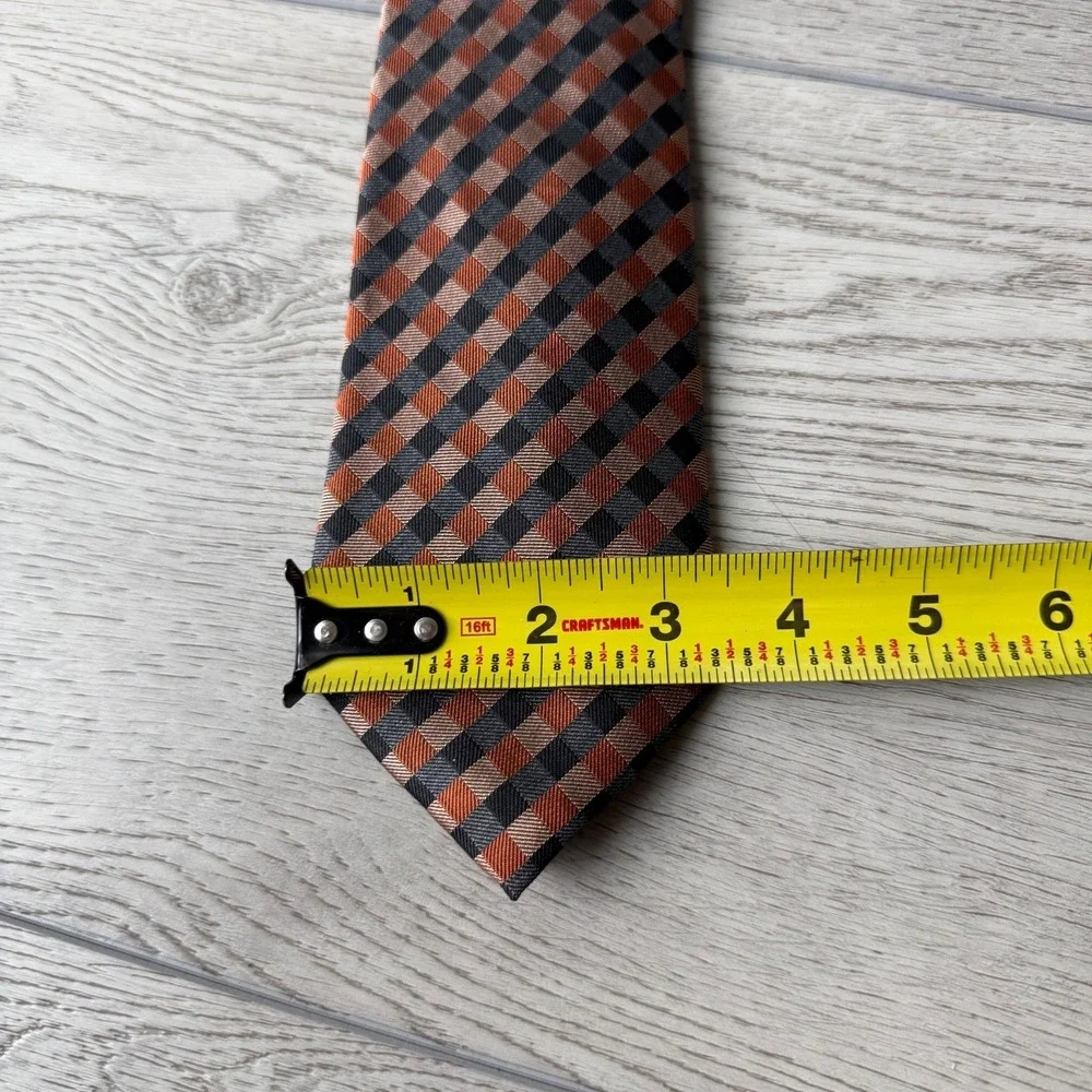 Countess Mara Silk Tie Picnic Plaid Handmade | Brown Black Orange | 57